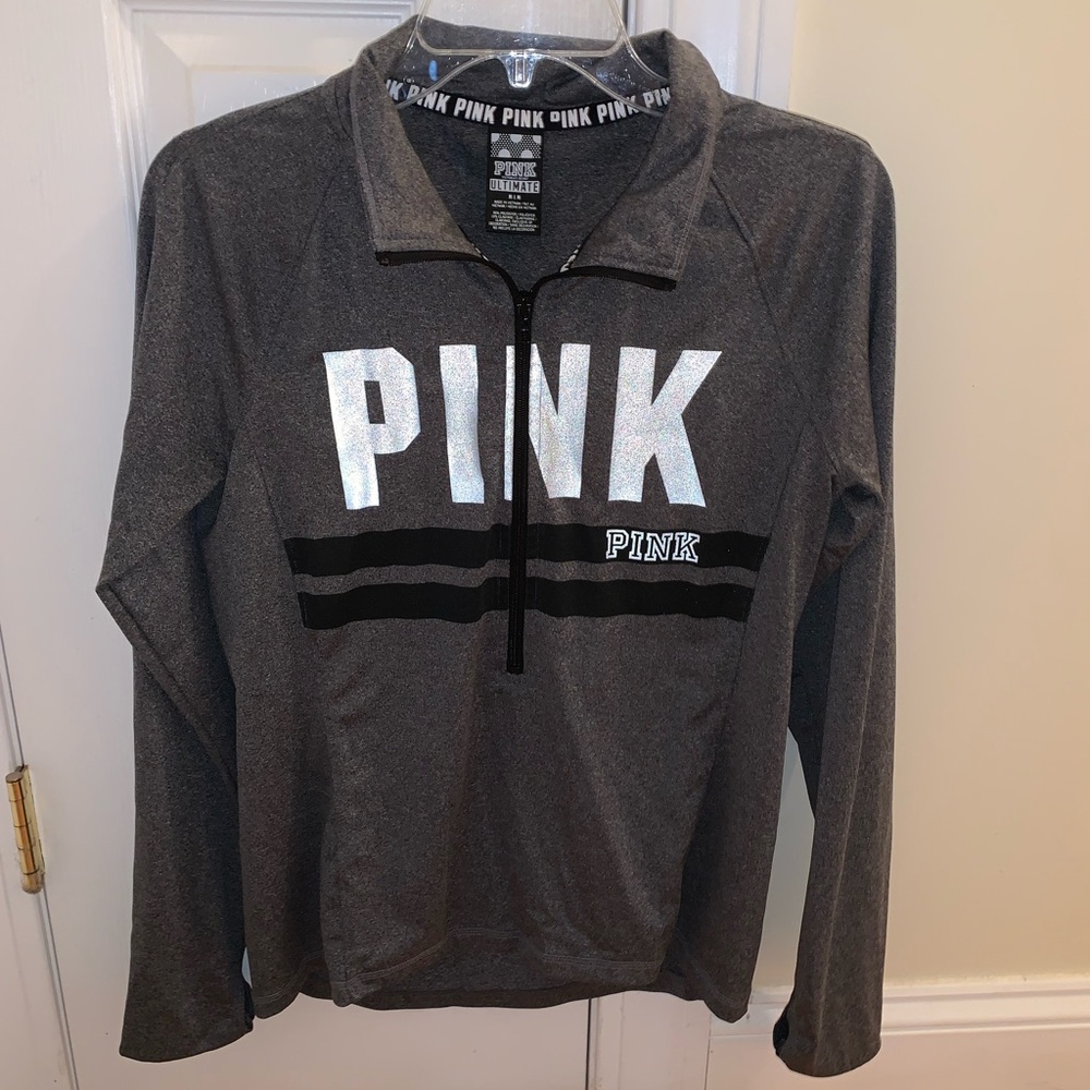 VS Pink slim fit grey quarter zip athletic top
